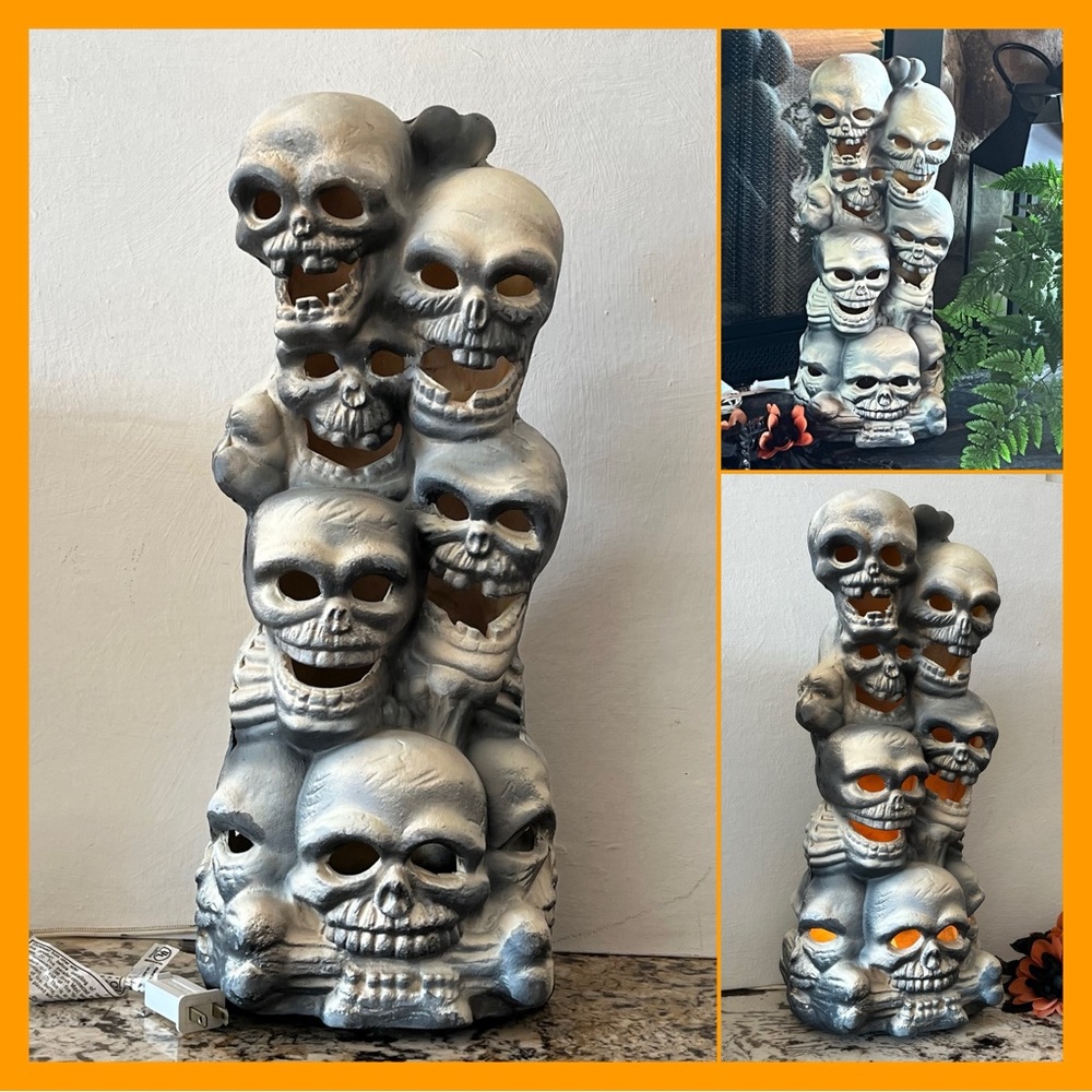 Trendmasters Stacked Skulls Tower Totem Pole Lightup Foam Blow Mold Halloween